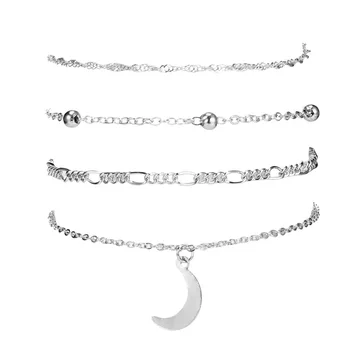 4buc/Set lanțuri Simple de Bratari Pentru Femei Accesorii de Plajă de Culoare Argintie Picior Bratara Bijuterii Picior Lanț Multi-Strat Glezna Bijuterii