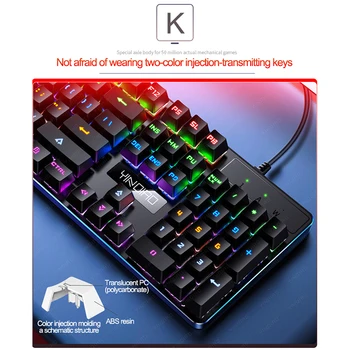 6 Culori de Fundal Adevărat Tastatură Mecanică 104 taste cu Fir Gaming Keyboard Negru Albastru Axa Pentru Laptop PC Gamer