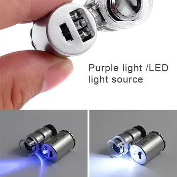 60x Mini de Buzunar cu LED UV Bijutieri Lupă, Microscop de Sticlă, Bijuterii Lupa