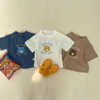 7329 Copii T-shirt Primăvara Și Vara Noi Baieti T Shirt Ursul Desene animate cu Maneci Scurte Fetita Topuri de Bumbac pentru Copii T-shirt