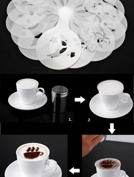 8PCS Cappuccino Mucegai Cafea de Lux Imprimare Model de Tort Șabloane Zahăr Pudră, Ciocolată, Cacao, Cafea Imprimare Asamblare Instrument