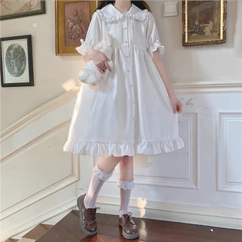 Alb Lolita Rochie De Zi Cu Zi Pentru Adolescenti Retro Vintage Stil Gotic Victorian Stil Japonez Elev De Școală Volane Fata Dulce Printesa