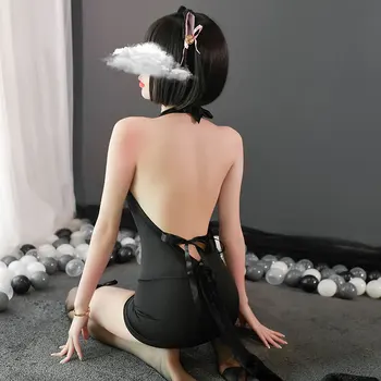 Alba Pisica Neagra Sexy Lenjerie Drăguț Costume de Halloween Costume pentru Femei Adult Erotic Cosplay Pisica Obraznic Ușuratică Sexuale Haine