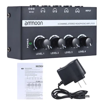 Ammoon HA400 Ultra-compact cu 4 Canale Audio Mini Stereo Amplificator pentru Căști cu Adaptor de Alimentare