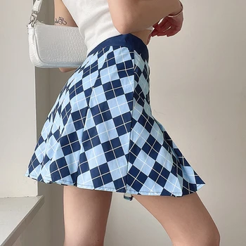Argyle Tipărite Y2k Mini-Fusta Pentru Femei Kawaii 2021Summer Epocă Carouri de Moda coreeană Talia Inalta, Fuste Plisate Scurte Saias