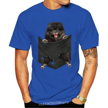 Barbati Tricou Pomeranian Negru De Buzunar Mijlocul Tricou Femei T-Shirt