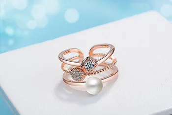 BG-86 Dublu-strat geometrice pearl inel de moda Japoneză și coreeană inel de moda pentru femei la modă degetul arătător coada ring