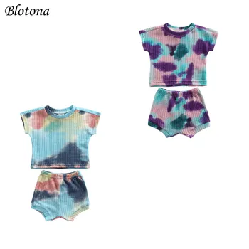 Blotona Copii Baby Tie-dye Set Haine, Maneci Scurte O-neck T-shirt + Elastic Talie pantaloni Scurți de Vară, 0-18 luni