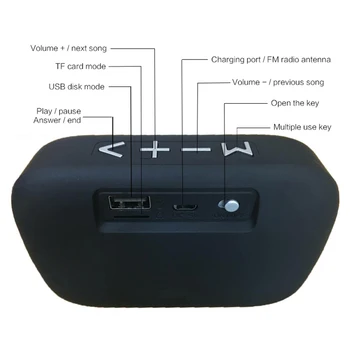 Bluetooth Mini Difuzor Wireless Portabil în aer liber ABS Loundpeaker Extended Bass Și Înalte, Cu Radio FM, Card TF Bass Box