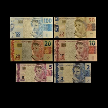Boutique 6Pcs/Set Culoare Brazilia 2/5/10/20/50/100 Reali 24K Aur a Bancnotelor False Facturi de Bani Decoratiuni si Cadouri
