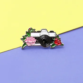 Camera Retro Păstrează Minunate Clipe Pentru A Înregistra Procesul De Creștere Flori De Camera Brosa Email Pin Ace De Rever Insigna De Bijuterii