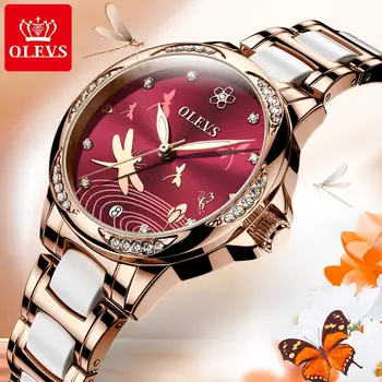 Ceas Automatic Femei Albe Ceramică Ceas Mecanic De Brand De Moda Impermeabil Ceasuri Pentru Femei De Lux Din Aur Cu Diamante