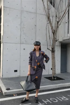 CHEERART Satin Floral Sacou Femei Toamna anului 2020 coreeană de Moda Doamnelor Haina Costum Gri Violet Jacheta de Moda de Îmbrăcăminte 2020