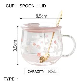 Cherry Blossom Cana Cana De Cafea Lingura Ceramica Capac Rezistent La Caldura Birou De Flori Ceașcă De Ceai Transparent Micul Dejun Lapte Pahar De Suc De Cana