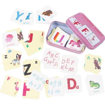 Copii Pentru Copii Cunoaștere Puzzle-Uri Jucarii Copilul Cutie De Fier Carduri De Potrivire Joc Cognitive Carduri De Par Fructe Viața Animalelor Seturi Pereche De Puzzle-Uri