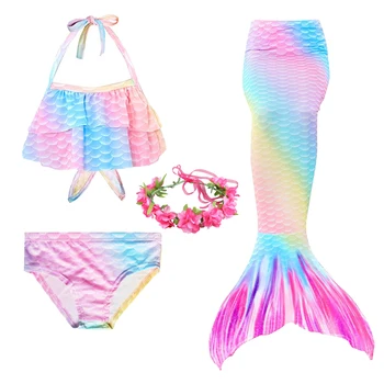 Copiii mă înec Fete Înot coada de Sirena Sirena Costum de Cosplay, costume de Baie Copii Fantasy Beach Bikini poate adăuga Monofin Fin