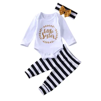 Copil Nou-Născut Fată Romper Bodysuit Stripe Pantaloni Bentita Costume De Haine Set Primavara Toamna Tinutele Casual 2021 Noi