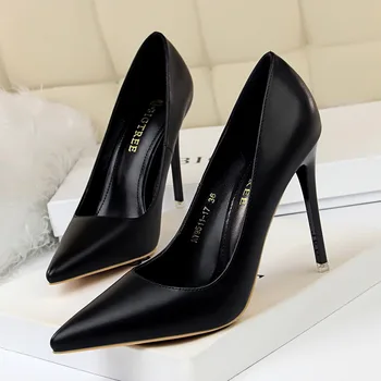 Coreea Moda Primavara/Vara a Subliniat Toe Pantofi cu Toc 10.5 cm Femei Slim Toc Pompe de Negru 7,5 cm Toc Înalt, Fără Cutie