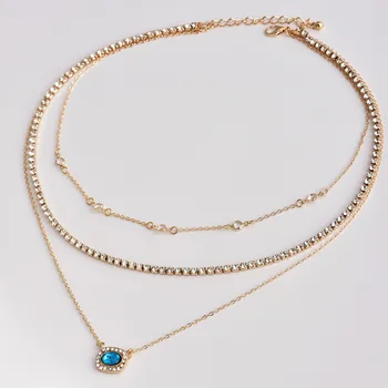 Creatoare de moda multirow colier pentru femei cu încrustații stras albastru bijuterie pandantiv design mixt link-ul de lanțuri de sex feminin halsketting