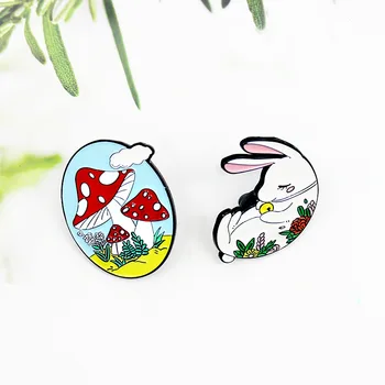 Creator de desene animate de dormit rabbit înfloritoare ciuperci email brosa distractiv aliaj insigna ace guler rucsac accesorii cadouri pentru copii