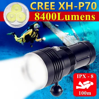 CREE XHP70 IPX8 Subacvatic, rezistent la apa 100M Adâncime CONDUS de Scufundări Lanterna Puternic în aer liber Profesionist de Vânătoare Tactice Lanterna