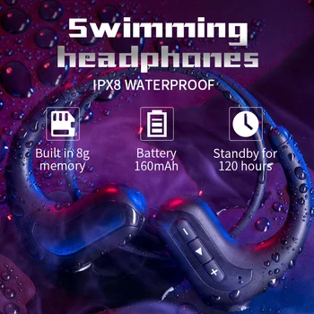 Căști fără fir, Căști Bluetooth 8GB rezistent la apa IPX8 MP3 Player de Muzică de Înot Scufundări Sport Căști Pentru smartphone
