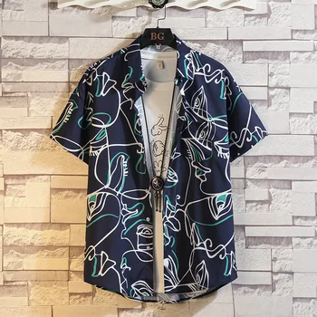De Brand Nou 2021 Plajă de Vară de Imprimare de Flori Mâneci Scurte Hawaii Guler Coreea Style Shirt Pentru Bărbați Îmbrăcăminte Harajuku