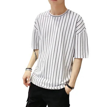 De Vânzare la cald 2020-de-Mijloc, cu mâneci lungi T-shirt Nou Frumos cu Benzi Verticale Valul de Brand Casual, Lejere Stil Hong Kong cu mânecă Scurtă pentru Bărbați