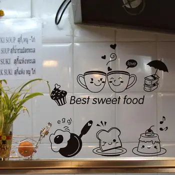 Desene animate Autocolante de Perete Frigider Autocolante de Cafea Detasabil Simplu Decor de Perete Decalcomanii de Perete pentru Copii, Camere Bucatarie Restaurant