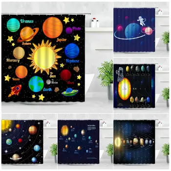 Desene Animate Univers Planeta Perdele De Dus Spațiu Cerul Înstelat Astronaut Model Modern Childs Decor Baie Ecrane De Baie Set De Perdele