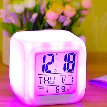 Digital cu LED-uri Stralucitoare Ceas Deșteptător 7 Culoare Multi-Funcție Dormitor Copii, Ceas Deșteptător Termometru de Culoare Schimbătoare Ceas Electronic