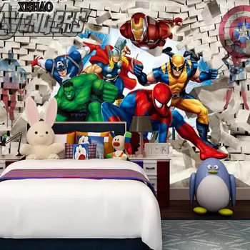 Dimensiunea personalizate 3D stereo de desene animate pentru copii camera baiatului din PVC rezistent la apa tapet de mătase murală dormitor benzi desenate Iron Man