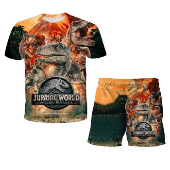 Dinozaur T-shirt Scurt și Îmbrăcăminte pentru Băieți Lumea Jurassic Seturi de Vara Noi Copii Băieți Maneci Scurte Topuri+ Scurt 2021 Haine Casual
