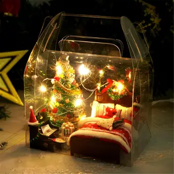 DIY Casă de Păpuși de Crăciun Mobilier Minunat lucrate Manual Model Pentru Cadouri Cu LED-uri de Jucarii pentru Copii Cadou de Crăciun