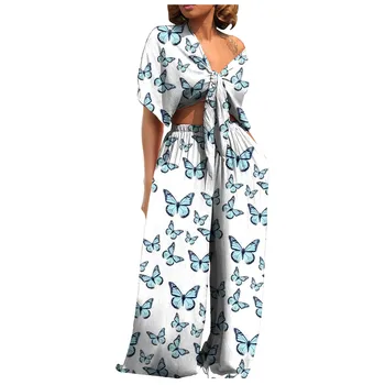 Doamnelor 2021 Noua Moda Casual, Boho Costum De Streetwear-Sexy De Pe Umăr Fără Mâneci Două Bucata Set De Vara Pentru Femei Elegant Papion Seturi