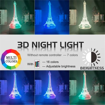 Dublu Culoare 3d Iluzie Lumina de Noapte Turnul Eiffel pentru Decorațiuni interioare lumină de Veghe Led cu Senzor Tactil Color Lovit Fata Lampă de Noapte Cadou