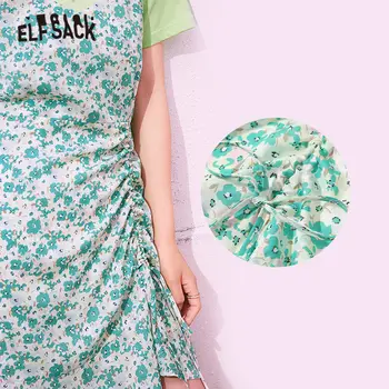 ELFSACK Verde Disty Imprimare Florale Rochie Mini Casual Femei Fals 2 Piese Set de Vară 2020 ELF Epocă coreean Fetișcană de zi cu Zi Rochia
