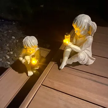 Energia Solară Lumina Licuricilor Băieți Fete Statuie Frumoasă Grădină În Aer Liber De Decorare Pentru Copii Sculptura Rezistent La Apa Masina De Lampa Ornamente Drăguț