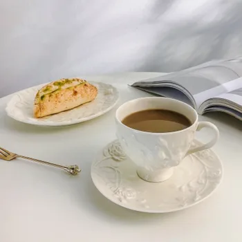 European de Epocă Alb Ceasca Farfurie Set Ceramica de Cafea Ceai Lapte Cana Relief Desert Tăvi cabină de Duș de Mireasă Nunta Tablewares 1960