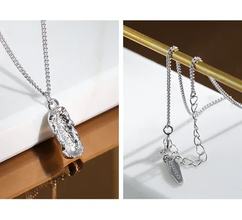 F. I. N. S-coreean Textura Unic Dreptunghi S925 Argint Colier Feminin Clavicula Lanț care pot fi Stivuite colier Bijuterii Fine