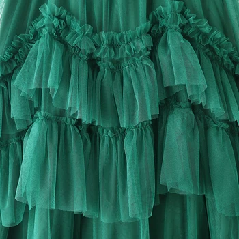 Femei 2021 Nou Primavara-Vara Verde Fuste Talie Inalta Pista de Lux Moale Fusta Tul Hand-Made Plasă plisată Mijlocul Fusta INS Jupe