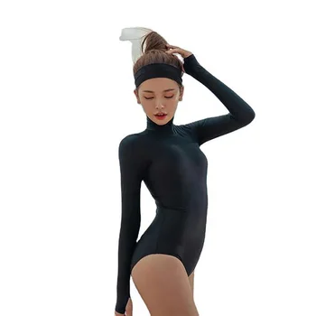 Femei costum de baie negru, guler înalt versiunea coreeană subțire de protecție solară maneca lunga, costume de baie corp femei Pantaloni