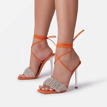 Femei Curea Glezna cu Toc de Vara Super Sandale Cap de Pește Open-degete Sexy Femei Pantofi de Mireasa cu Paiete Pânză Gladiator Casual