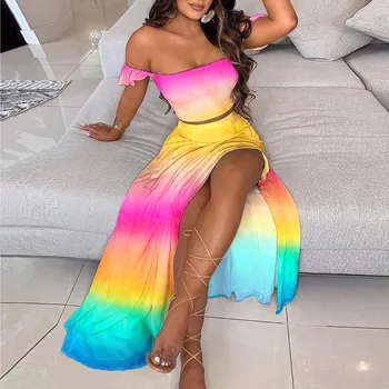 Femei de Moda 3D Rochie de Imprimare Seturi Lady Sexy de Pe Umăr Strapless Rochie de Petrecere Streetwear Vacanță pe Plajă Fusta Lunga Seturi de Potrivire