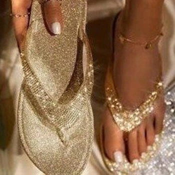 Femei Flip Flop Papuci De Diapozitive Bling Stras Doamnelor Pantofi Casual De Vara Plat Feminin Cristal Sclipici Femei Plus Dimensiune 2021