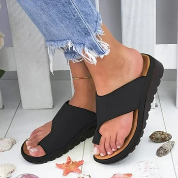 Femei PU Piele Pantofi Confortabil Platforma de Plat Unic Doamnelor Casual Moi Degetul Mare Picior de Corecție Sandale Ortopedice Inflamație la picior Corector