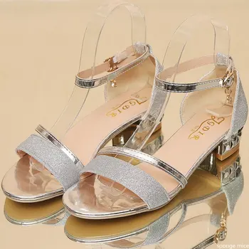Femei Sandale 2021 Tocuri Pantofi Casual pentru Femei sandale de Vara, Pantofi de Aur Pătrat de sex Feminin Curea Glezna cu Tocuri Joase Încălțăminte de Femeie