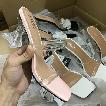 Femei sandale de vară 2021 cuvânt nou PVC fibre chimice material cu toc sandale cu toc potcoava de moda de petrecere papuci de 8CM