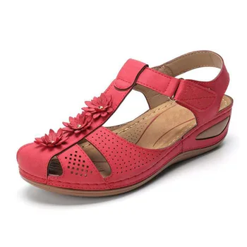 Femei Sandale Gladiator Roman Femei Pantofi De Flori Sandale Casual În Vrac Non-Slip Retro Doamnelor De Cusut De Agrement Încălțăminte Plus Dimensiune