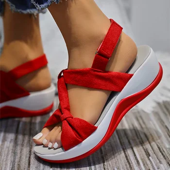 Femei Sandale Wedges Cârlig Buclă Platforma de Vara pentru Femeie Pantofi Casual Solidă Non-Alunecare Curea Glezna Doamnelor Plus Dimensiune 43 Concis 2021